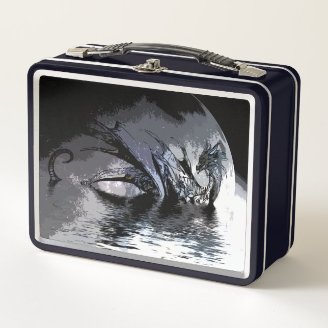 Blue Dragon and Moon Illustration  Metal Lunch Box (Front)