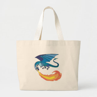 blue dragon breathing fire large tote bag