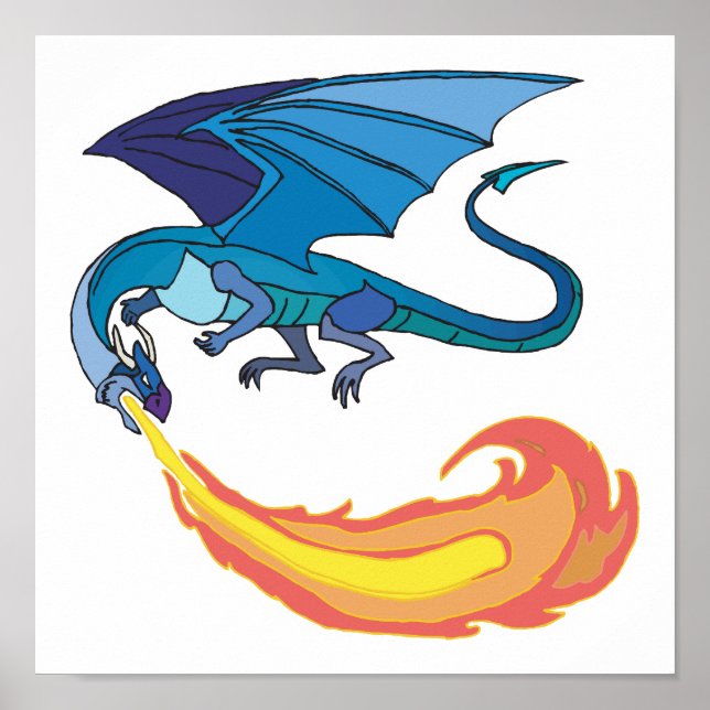 blue dragon breathing fire poster (Front)