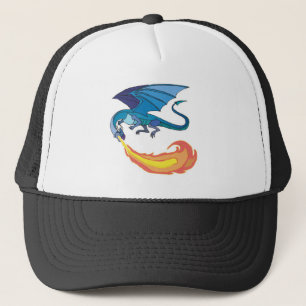 blue dragon breathing fire trucker hat