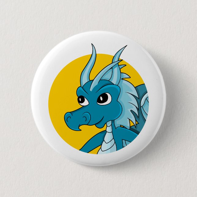 Blue dragon cartoon 6 cm round badge (Front)