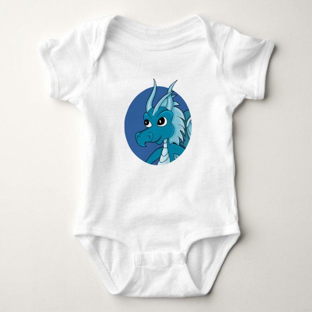 Blue dragon cartoon baby bodysuit (Front)