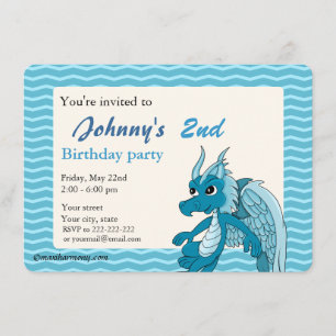 Blue dragon cartoon birthday print invitations