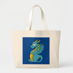 Blue dragon cartoon large tote bag