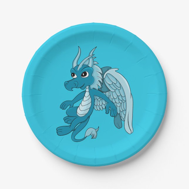 Blue dragon cartoon paper plate (Front)
