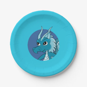 Blue dragon cartoon paper plate