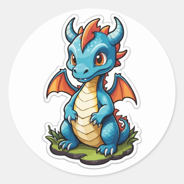 Blue Dragon Cartoon Sticker - Fantasy Art (Front)