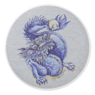 Blue Dragon Ceramic Knob