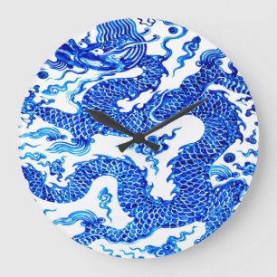 Blue Dragon Chinese Vase Modern Acryllic Designer Large Clock