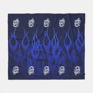 Blue Dragon Chrome like Carbon Fibre flames Fleece Blanket