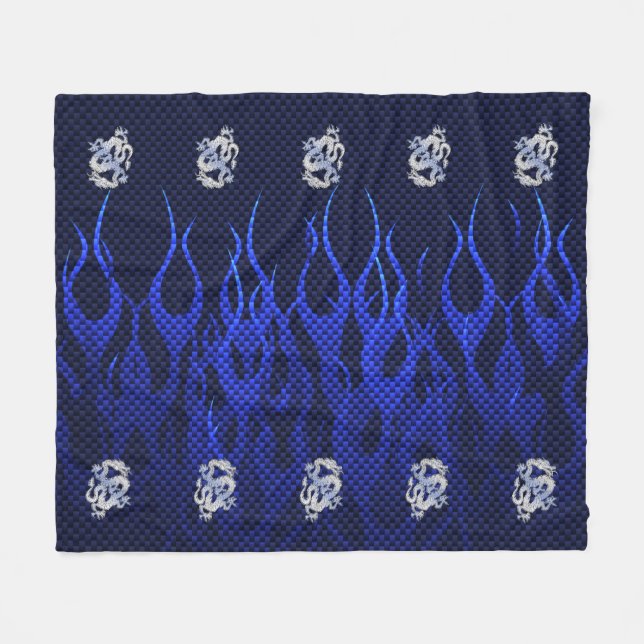 Blue Dragon Chrome like Carbon Fibre flames Fleece Blanket (Front (Horizontal))
