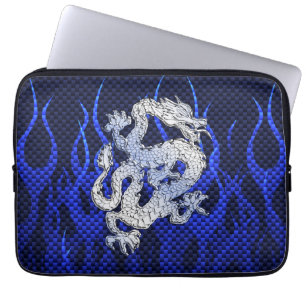Blue Dragon Chrome like Carbon Fibre flames Laptop Sleeve