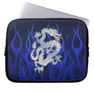 Blue Dragon Chrome like Carbon Fibre flames Laptop Sleeve