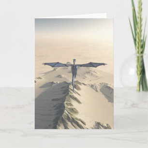 Blue Dragon Flying over Winter Mountains Card