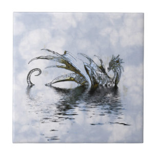 Blue Dragon Illustration with clouds and water Tile