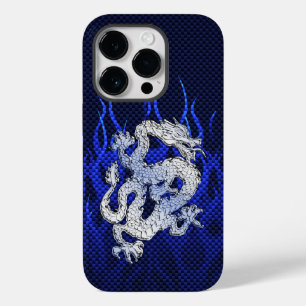 Blue Dragon in Chrome Carbon Fibre Styles Case-Mate iPhone 14 Pro Case