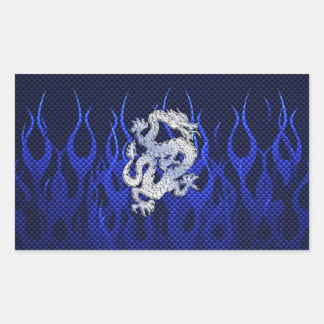 Blue Dragon in Chrome Carbon Fibre Styles Rectangular Sticker (Front)