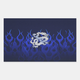 Blue Dragon in Chrome Carbon Fibre Styles Rectangular Sticker