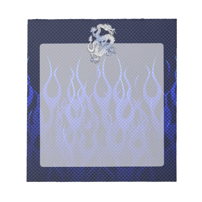 Blue Dragon in Chrome Carbon racing flames Notepad (Front)
