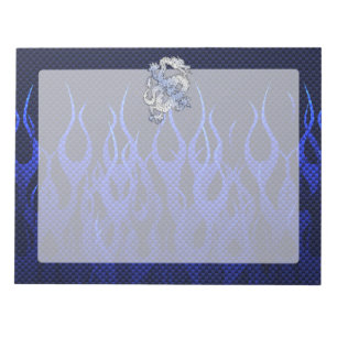 Blue Dragon in Chrome Carbon racing flames Notepad