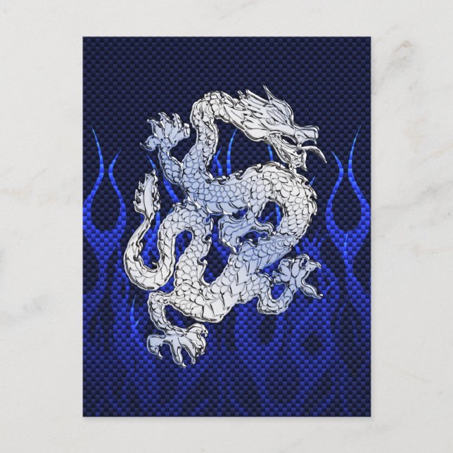 Blue Dragon in Chrome Carbon racing flames Postcard (Front)