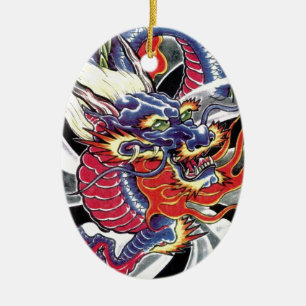 Blue Dragon Japanese tattoo design Ceramic Ornament