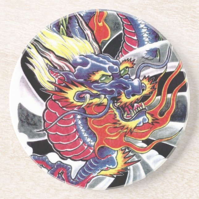 Blue Dragon Japanese tattoo design Coaster (Front)