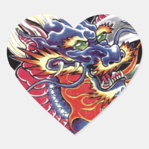 Blue Dragon Japanese tattoo design Heart Sticker