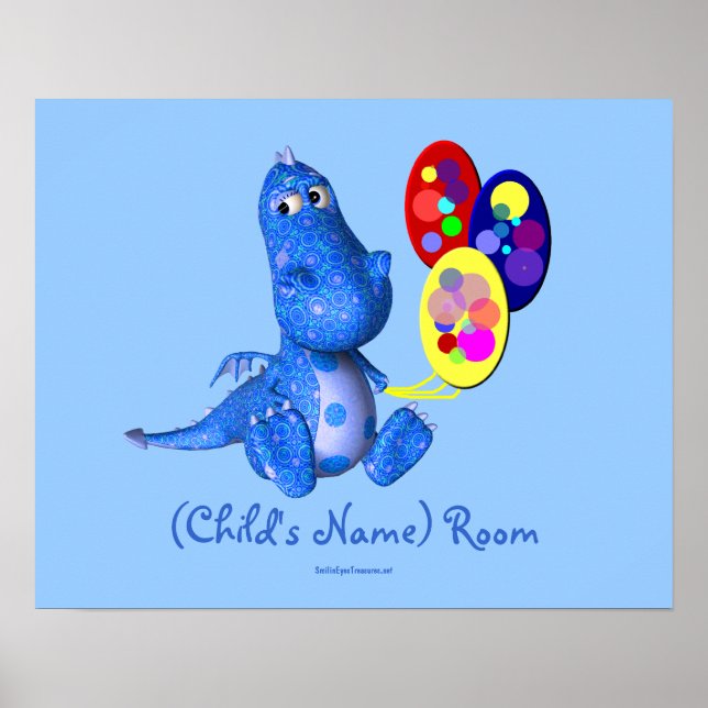 Blue Dragon Kids Room Personalised Wall Poster (Front)
