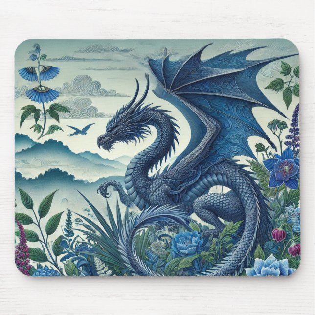 Blue Dragon Mouse Pad | Fantasy-Inspired Desk (Front)