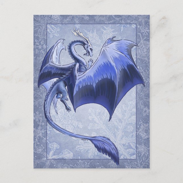 Blue Dragon of Winter Fantasy Nature Art Postcard (Front)