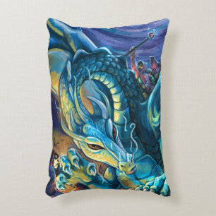 Blue Dragon Rider Decorative Cushion
