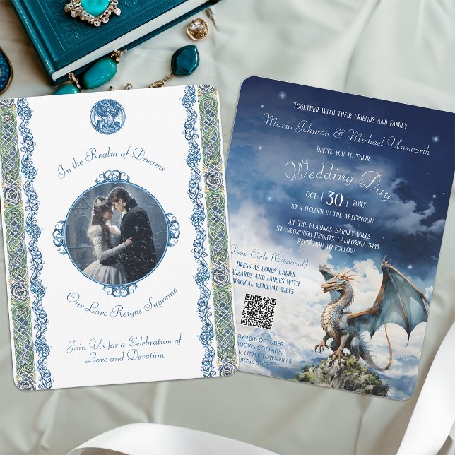 Blue Dragon RSVP Celtic Wedding Invitation (Creator Uploaded)