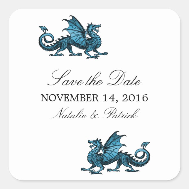 Blue Dragon Save the Date Stickers (Front)