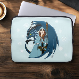 Blue Dragon Sorceress Snowflakes Laptop Sleeve