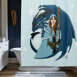 Blue Dragon Sorceress Snowflakes Shower Curtain