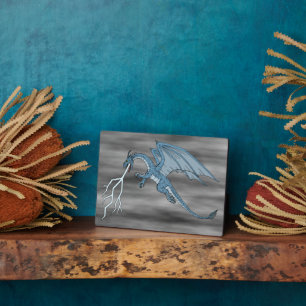 Blue Dragon Spitting Lightning Plaque