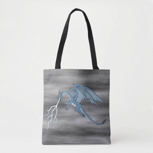 Blue Dragon Spitting Lightning  Tote Bag (Front)
