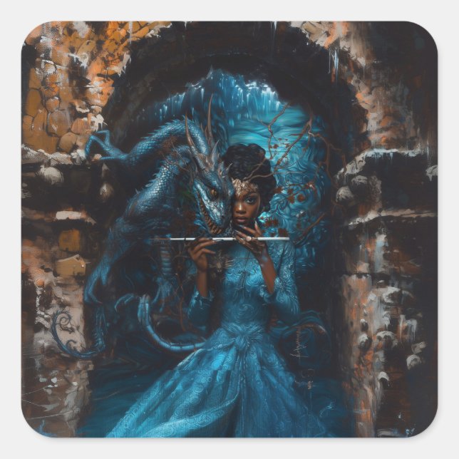 Blue Dragon Square Sticker (Front)