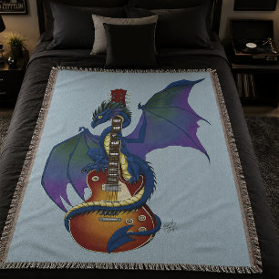 Blue Dragon Sunburst Guitar Music Throw Blanket