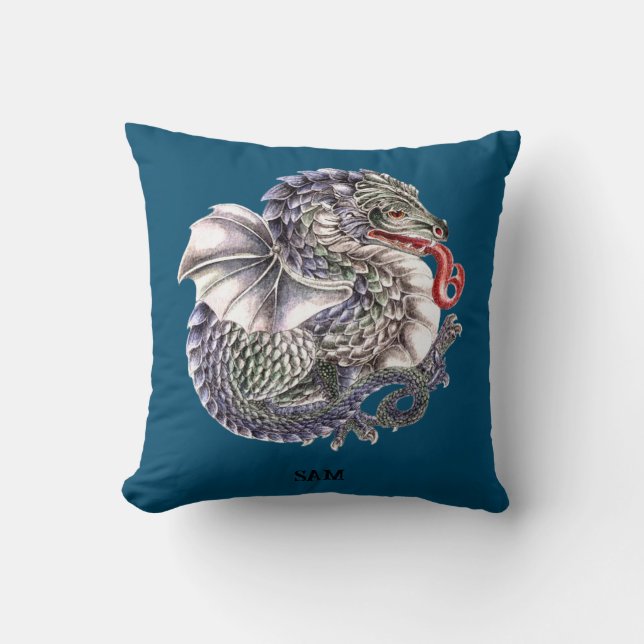 Blue Dragon Throw Cushion (Front)