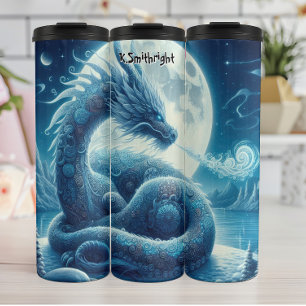  Blue Dragon Under Full Moon Thermal Tumbler