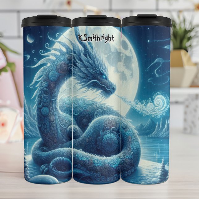  Blue Dragon Under Full Moon Thermal Tumbler (Creator Uploaded)