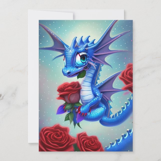 Blue Dragon Valentine  Holiday Card (Front)
