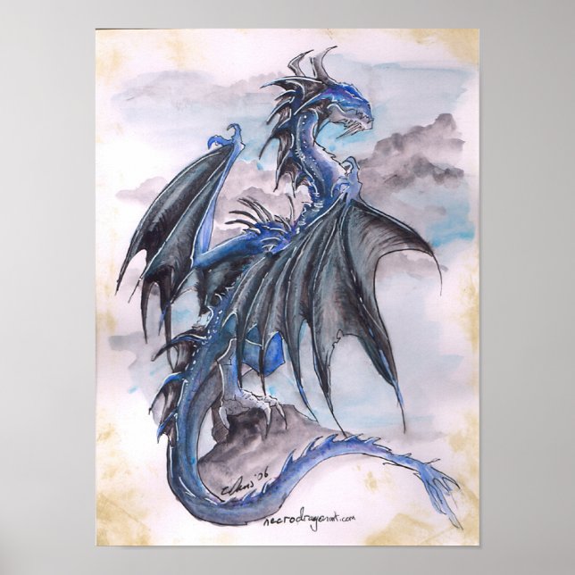 Blue Dragon - watercolours Poster (Front)