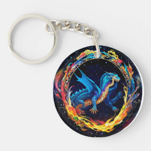 Blue Dragon With Mystical Flames Everyday Use Desi Key Ring