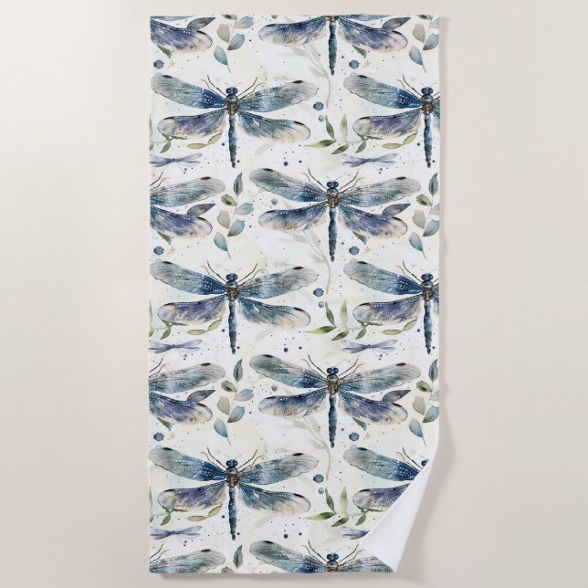 Blue Dragonflies Beach Towel (Front)