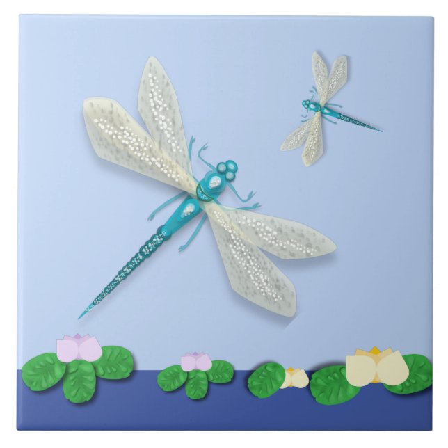 Blue Dragonflies  Ceramic Tile (Front)