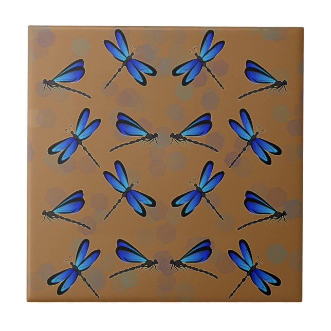blue dragonflies ceramic tile (Front)