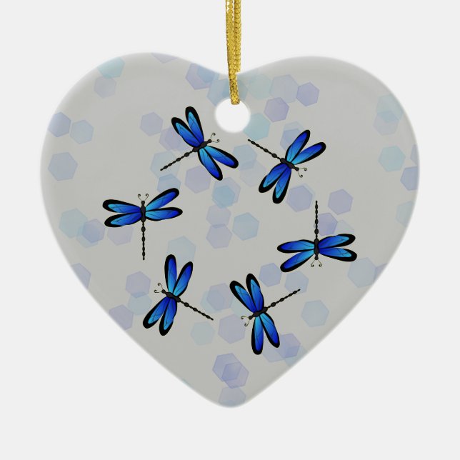 blue dragonflies ceramic tree decoration (Front)